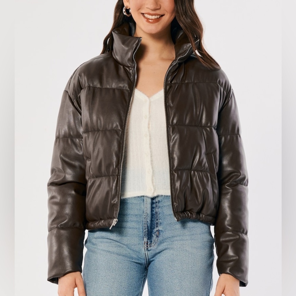Hollister VEGAN LEATHER PUFFER JACKET, size US XL